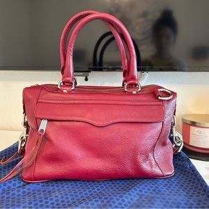 REBECCA MINKOFF M.A.B Solid Leather Handle Bag Red Color